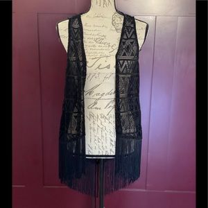 Fringe geometric duster / vest